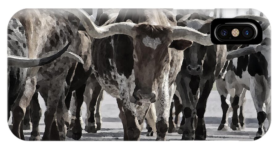 Joan Carroll iPhone X Case featuring the photograph Watercolor Longhorns by Joan Carroll