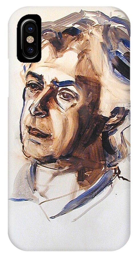 Greta Corens Portraits iPhone X Case featuring the painting Watercolor Portrait sketch of a man in monochrome by Greta Corens