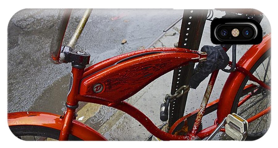 Orange iPhone X Case featuring the photograph Wet Orange Bike  NYC by Joan Reese