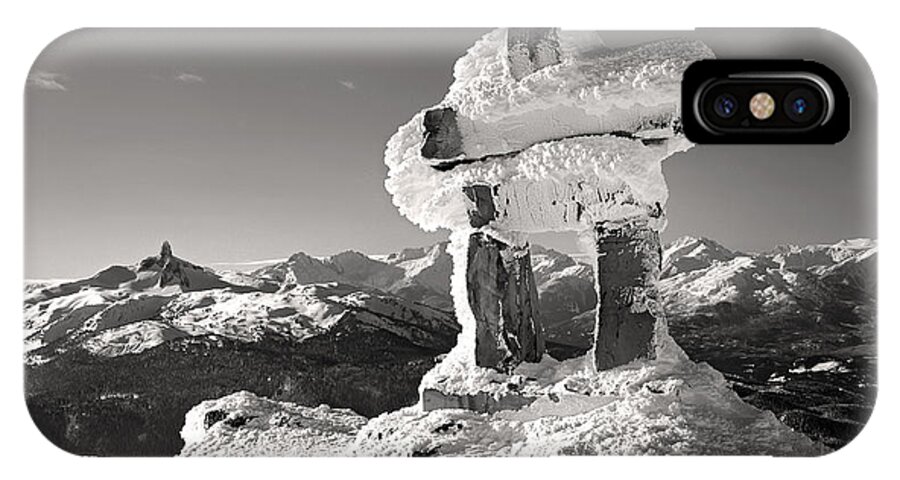 Inuksuk iPhone X Case featuring the photograph Whistler summit Inukshuk Black and White by Pierre Leclerc Photography