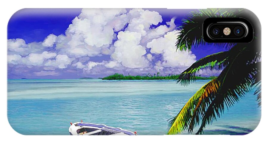 Tropical iPhone X Case featuring the painting White boat on a tropical island by David Van Hulst