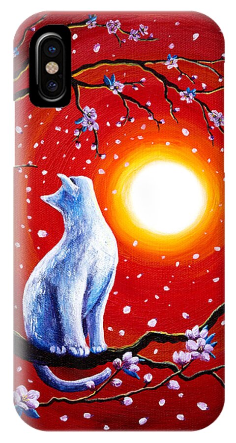 Zen iPhone X Case featuring the painting White Cat in Bright Sunset by Laura Iverson