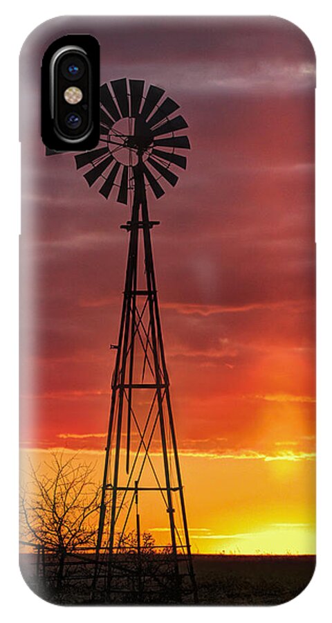 Kansas iPhone X Case featuring the photograph Windmill and Light Pillar by Rob Graham