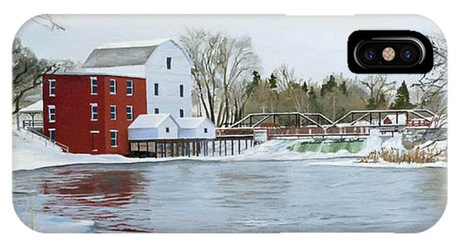 Landscape iPhone X Case featuring the painting Winter at Phelps Mill by Lynn Hansen