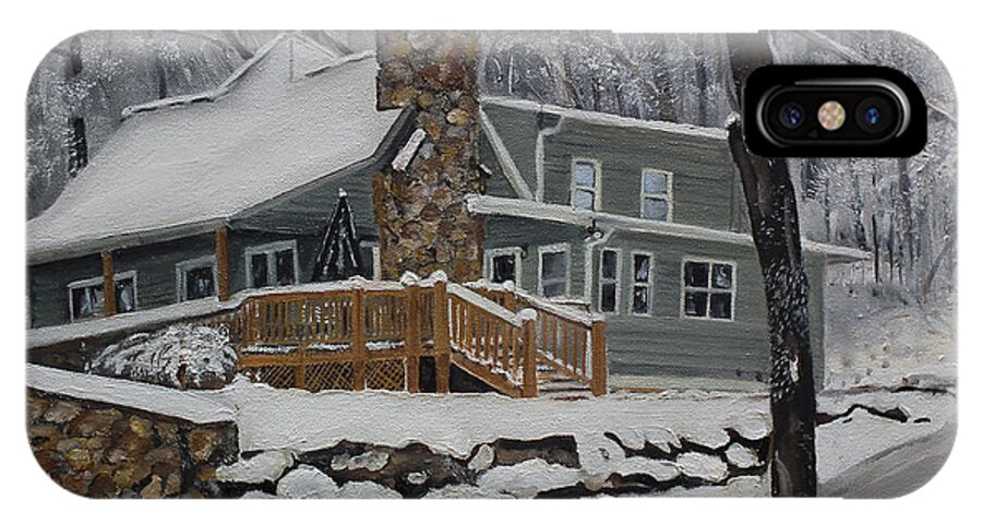 A Cabin In The Woods iPhone X Case featuring the painting Winter - Cabin - in the Woods by Jan Dappen