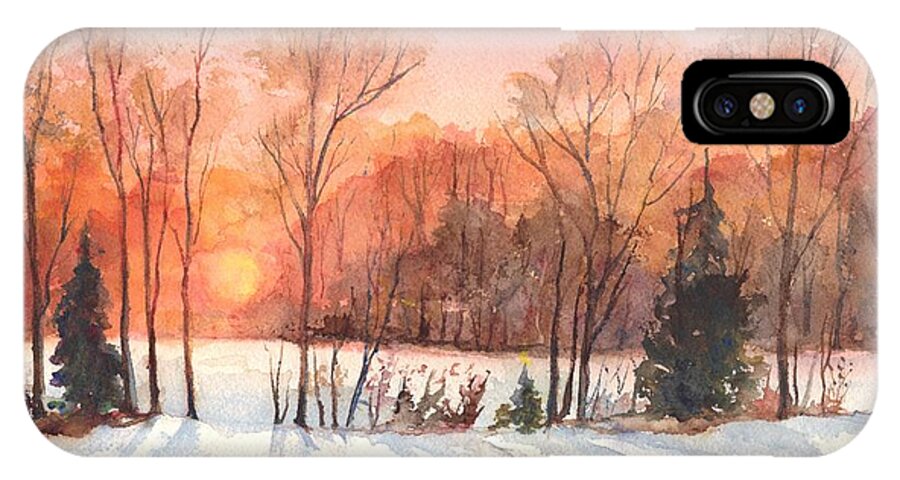 Winter iPhone X Case featuring the painting A Hedgerow Sunset by Carol Wisniewski