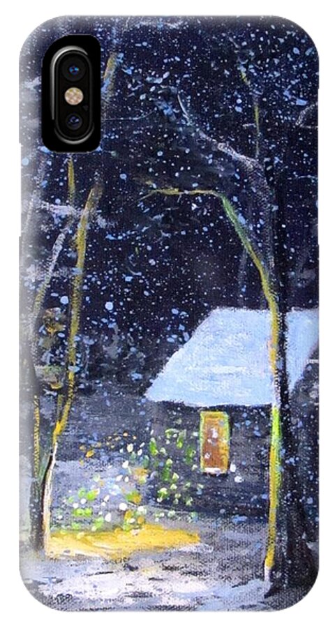 Winter Scene iPhone X Case featuring the painting Wintery night at Thoreau's Cove by Jack Skinner