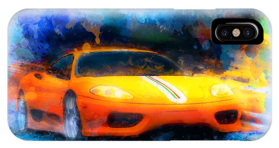 Ferrari iPhone X Case featuring the mixed media Yellow Rage by Alan Greene