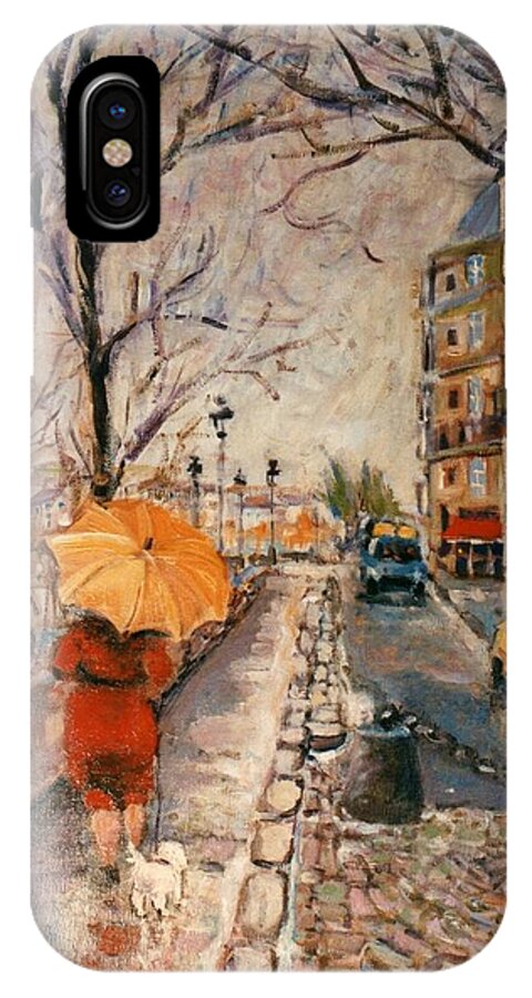 Paris iPhone X Case featuring the painting Yellow umbrella by Walter Casaravilla