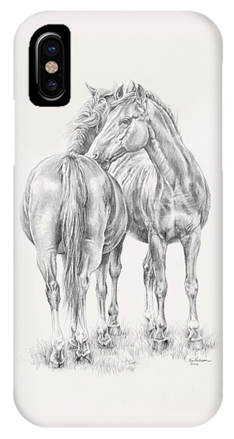 Horses iPhone X Case featuring the drawing You Scratch My Back I'll Scratch Yours by Kim Lockman