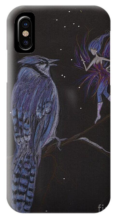Bluejay iPhone X Case featuring the drawing You've Been Kinda Mean by Dawn Fairies