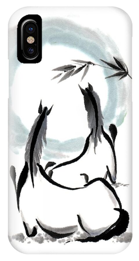 Chinese Brush Painting iPhone X Case featuring the painting Zen Horses Into the Vortex by Bill Searle
