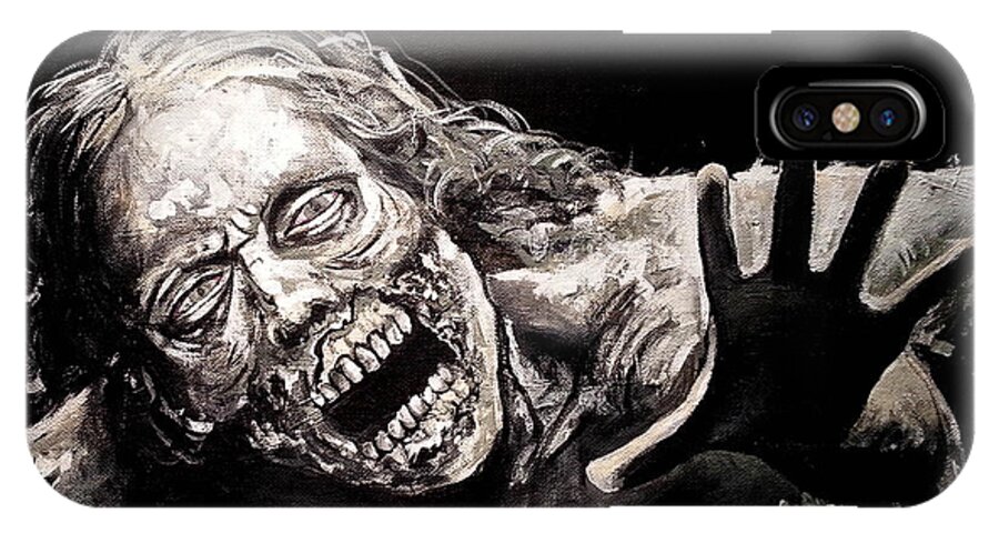 The Walking Dead iPhone X Case featuring the painting Zombie Bike Girl by Tom Carlton