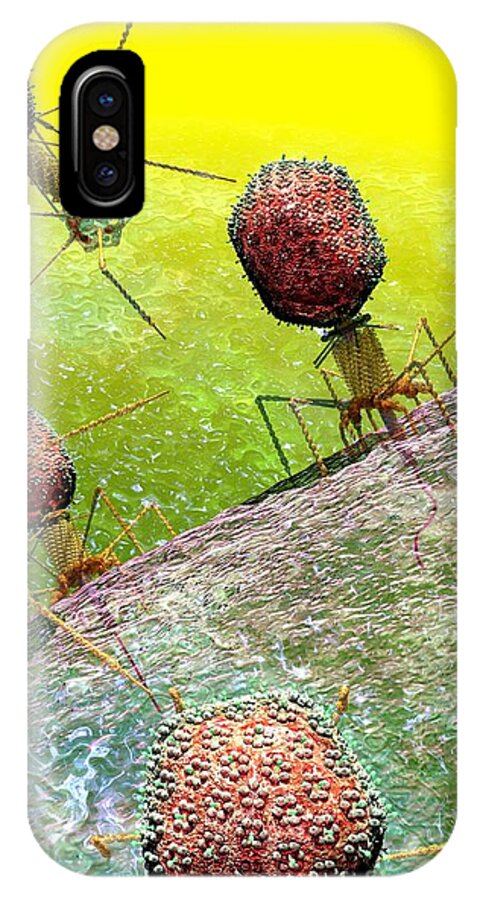 Bacteria iPhone X Case featuring the digital art Bacteriophage T4 virus group 2 by Russell Kightley