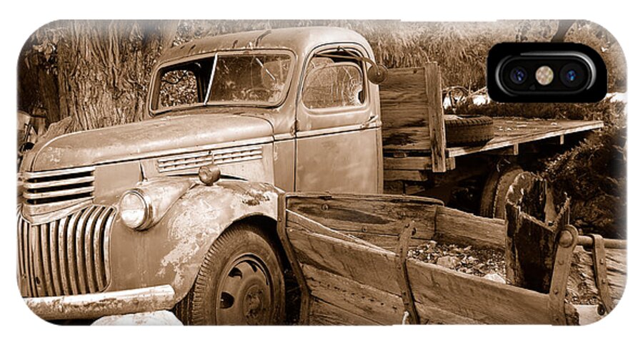 Broken Down Flatbed Wood Truck Vintage Rusted Busted Farming Equipment Rocks Ogden Utah iPhone X Case featuring the photograph Broken by Holly Blunkall