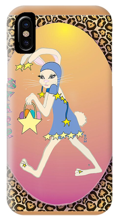 Bunnie Bunny Girl Female Lady Boy Joy Star Sky Ground Clouds Trees Egg Rabbit Hare Hop Blue Red Green Purple Yellow Gold Silver Rose Beige Classy iPhone X Case featuring the digital art Bunnie Girls- Starr- 2 Of 4 by Brenda Dulan Moore