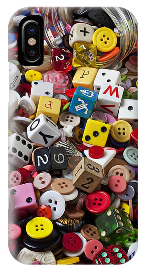 Glass Jar iPhone X Case featuring the photograph Buttons and Dice by Garry Gay