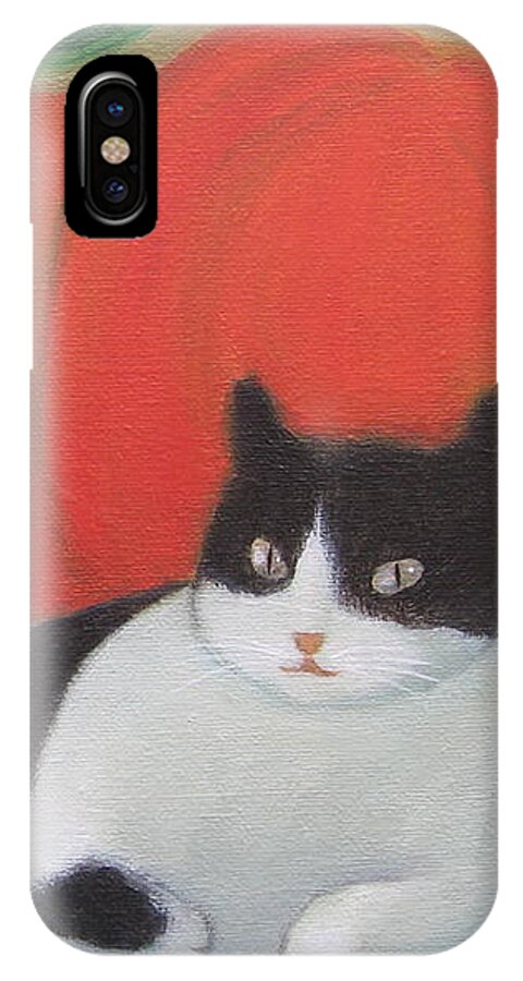 Cat Painting iPhone X Case featuring the painting Cat and Pumpkins by Kazumi Whitemoon