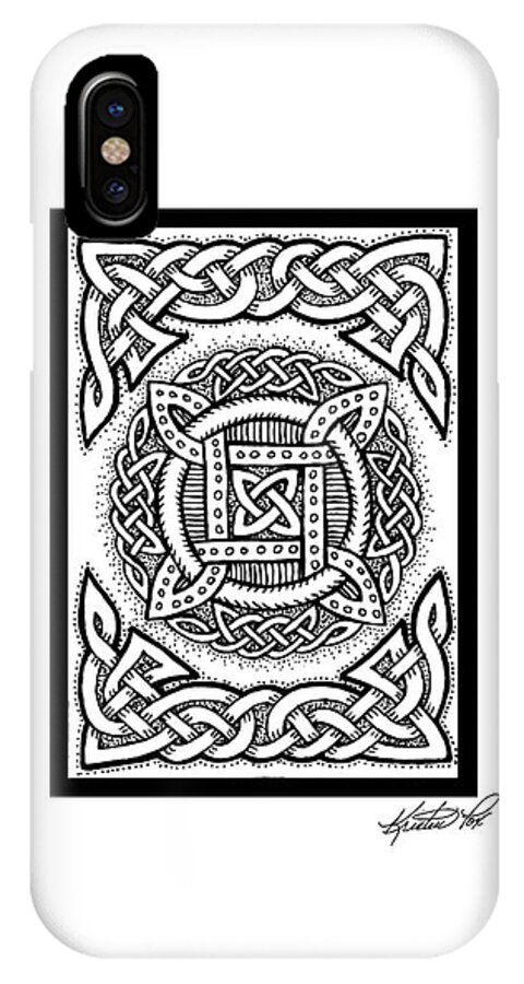 Artoffoxvox iPhone X Case featuring the drawing Celtic Four Square Circle by Kristen Fox