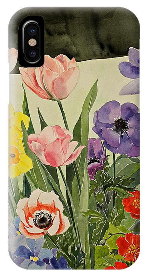 Watercolor Painting iPhone X Case featuring the painting Colorful Flowers-Posthumously presented paintings of Sachi Spohn by Cliff Spohn