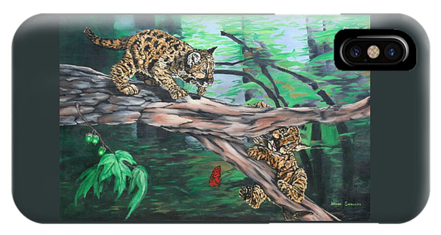 Cubs iPhone X Case featuring the painting Cubs at Play by Wendy Shoults