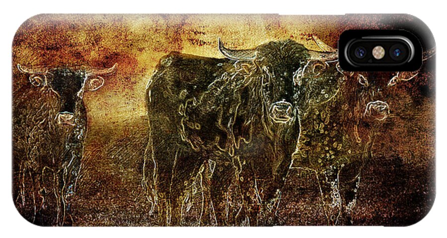 Cattle iPhone X Case featuring the photograph Devil's Herd - Texas Longhorn Cattle by Cindy Singleton