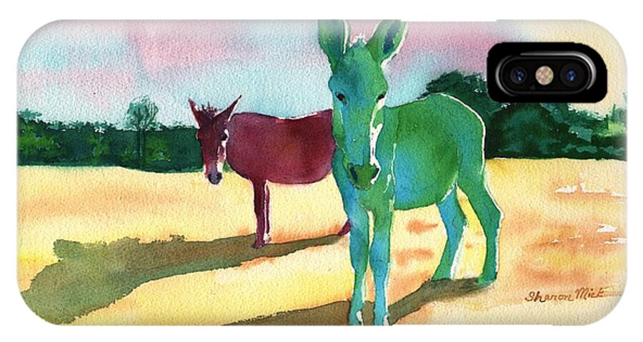Donkeys With An Attitude Realistic Abstract iPhone X Case featuring the painting Donkeys With An Attitude by Sharon Mick