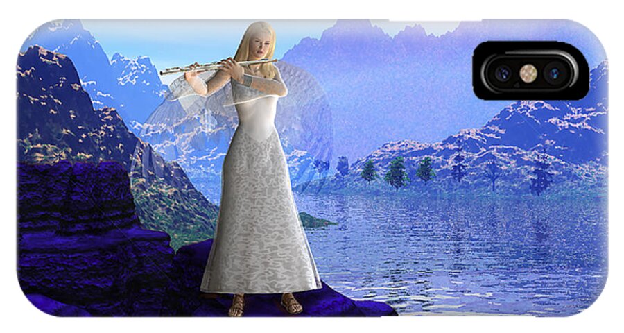 Flute iPhone X Case featuring the digital art Flute Angel 2 by Yuichi Tanabe