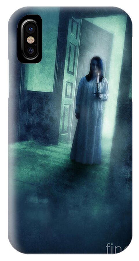Woman iPhone X Case featuring the photograph Girl with Candle in Doorway by Jill Battaglia