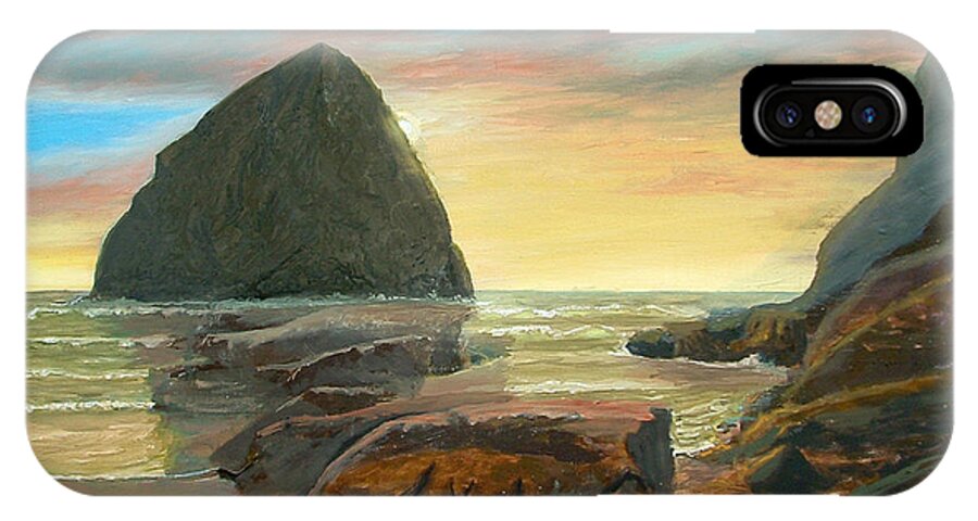 Oil iPhone X Case featuring the painting Haystack Kiwanda Sunset by Chriss Pagani