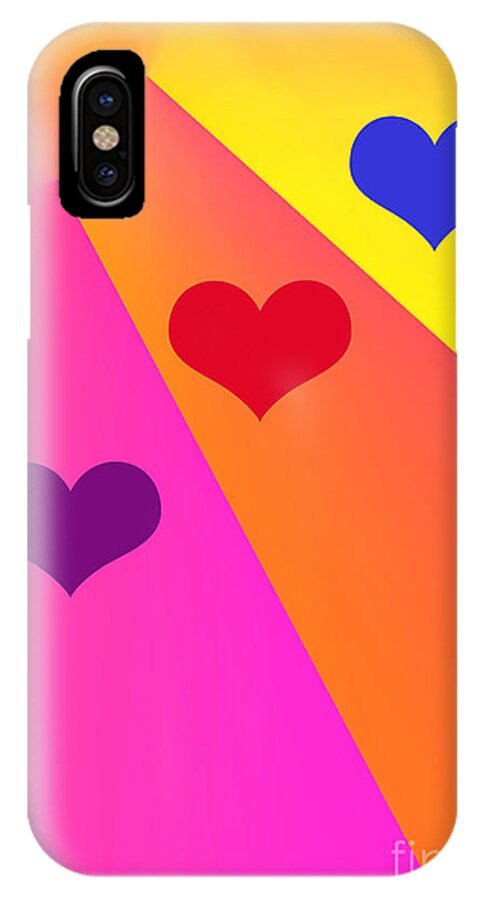 Heart Hearts Beams Sun Sunny Bright Colorful Colors Colourful Colours Digital Graphics Graphic Illustration Happy Cheerful Love Concept Uplifting Original iPhone X Case featuring the digital art Heartbeams by Susan Stevenson