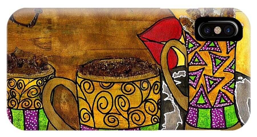 Acrylic iPhone X Case featuring the mixed media I'll Take Three Cups of Java Please by Angela L Walker