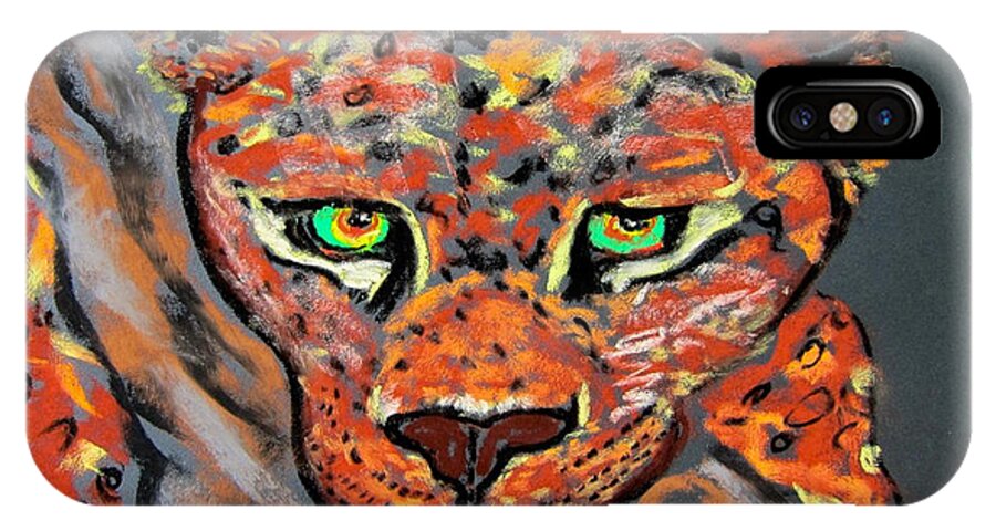 Belize Wildlife iPhone X Case featuring the painting Jaguar Bebe Portrait by Kathryn Barry