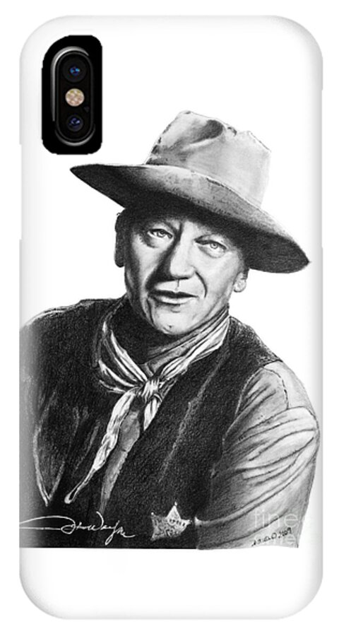 Graphite iPhone X Case featuring the drawing John Wayne Sheriff by Marianne NANA Betts