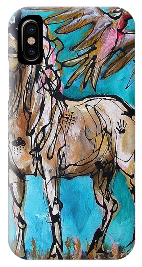 Horse iPhone X Case featuring the painting Native Rain Flyer by Jonelle T McCoy