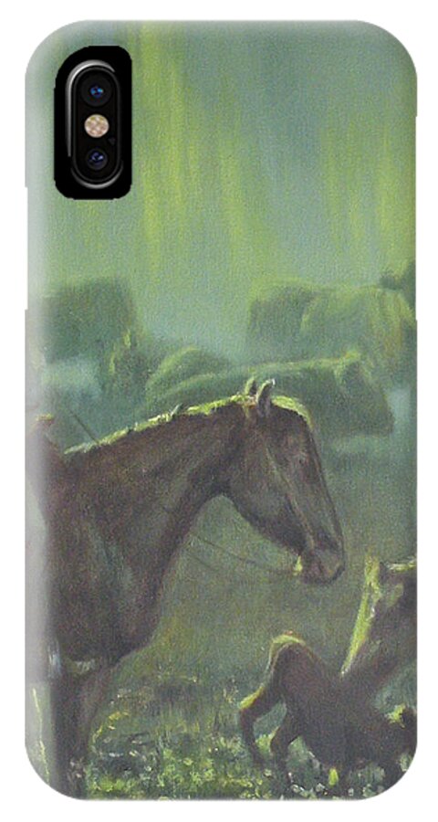 Cowboys iPhone X Case featuring the painting Night Watch Magic by Mia DeLode