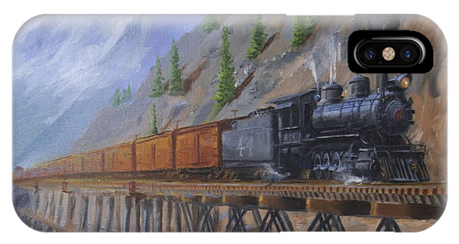Train iPhone X Case featuring the painting On the High Line by Christopher Jenkins