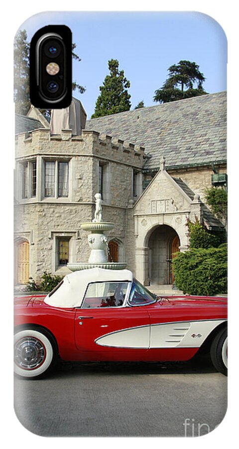 Transportation iPhone X Case featuring the photograph Red Corvette outside the Playboy Mansion by Nina Prommer