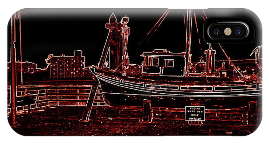 Red iPhone X Case featuring the photograph Red Electric Neon Boat on SC wharf by Garnett Jaeger