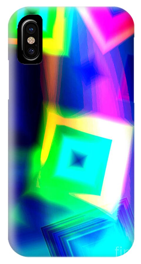 Abstract Squares Square Falling Colors Colorful Colours Colourful Multicolor Multicolour Shapes Digital Design Graphic Graphics Illustration Art Bright Vivid Vibrant Overlap Distorted Distortion iPhone X Case featuring the digital art Squarbstract by Susan Stevenson