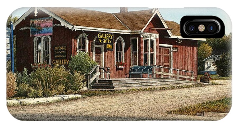 Train Station iPhone X Case featuring the painting Station Gallery Fenelon Falls by Robert Hinves