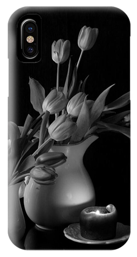 Still Life iPhone X Case featuring the photograph The Beauty of Tulips in Black and White by Sherry Hallemeier