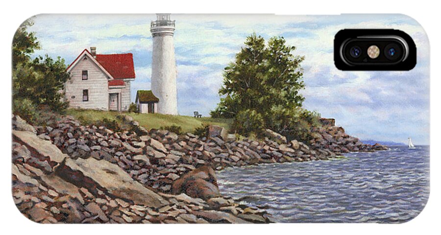 Thousand Islands iPhone X Case featuring the painting Tibbetts Point Lighthouse by Richard De Wolfe