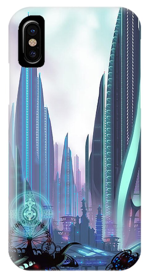 Science Fiction City iPhone X Case featuring the painting Transia by James Hill