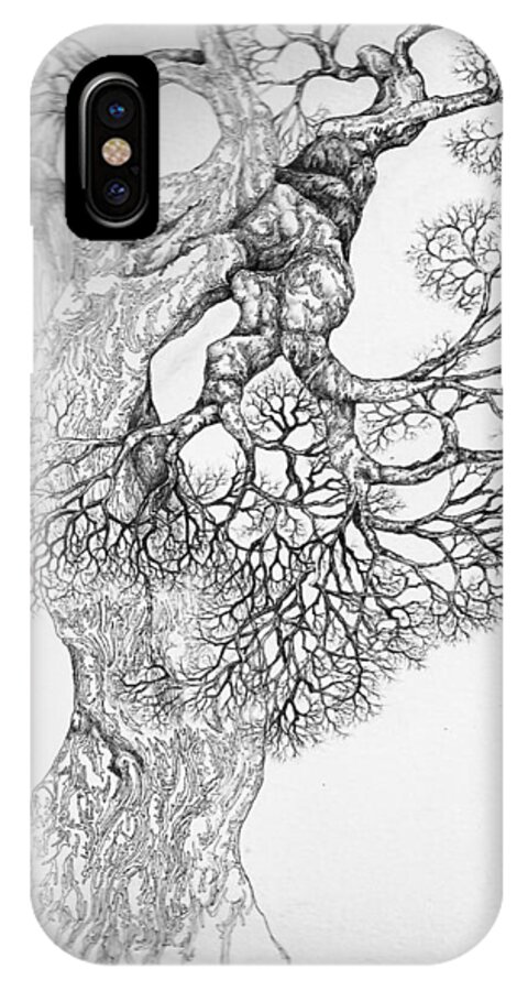 Pen And Ink iPhone X Case featuring the digital art Tree 21 by Brian Kirchner