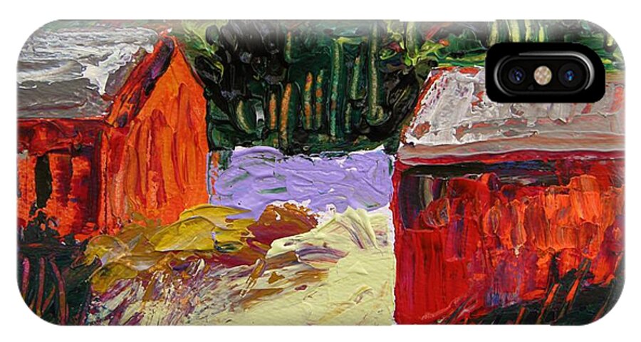 Two Red Barns iPhone X Case featuring the painting Two Red Barns-Musing by John Williams