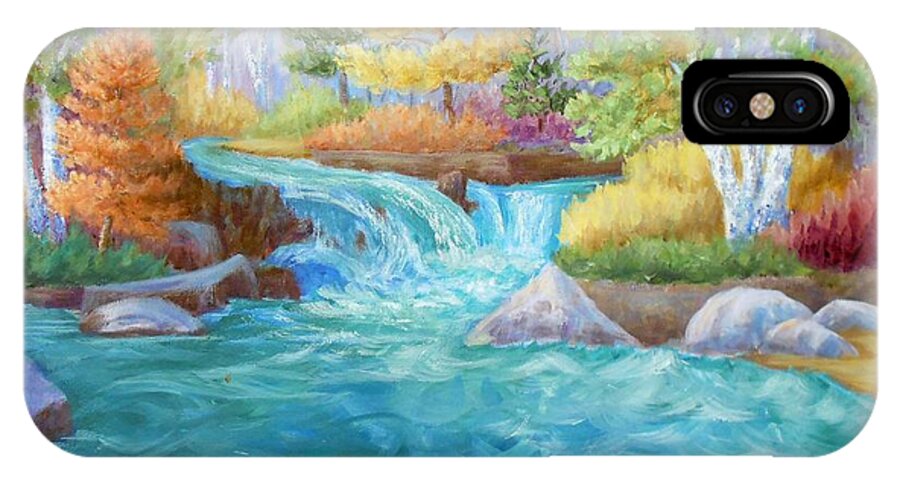 Stream iPhone X Case featuring the painting Woodland Stream by Irene Hurdle