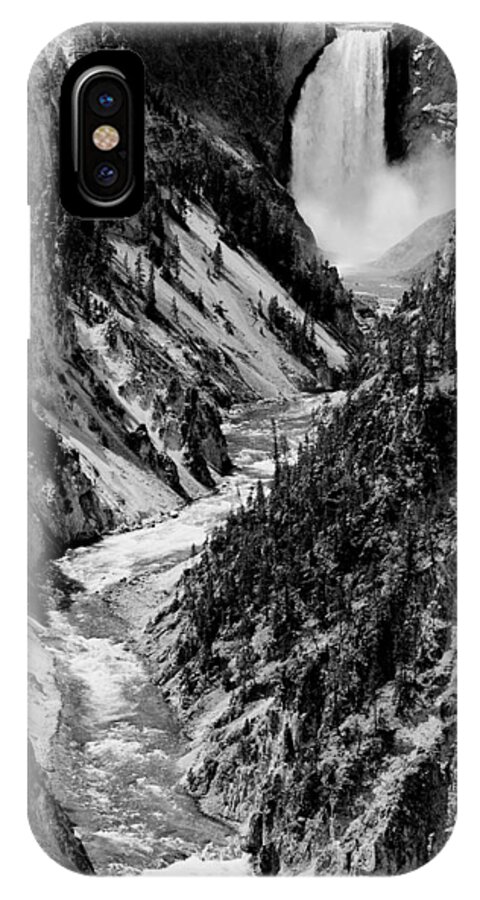 Yellowstone iPhone X Case featuring the photograph Yellowstone Waterfalls in Black and White by Sebastian Musial
