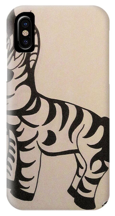 Zebra iPhone X Case featuring the drawing Zebra by Lyn Vic