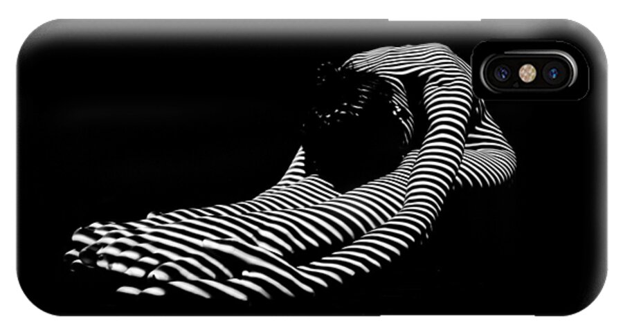 Zebra iPhone X Case featuring the photograph 0086-DJA Feet First Zebra Woman Striped Black White by Chris Maher